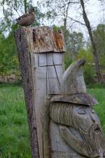 Stockente auf der Skulptur von Rumpelstilzchen am Ueckermnder Strandweg.