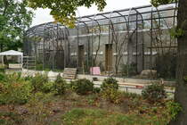 Zur Zeit werden am Vogelhaus die Auen-Volieren vervollstndigt. Fertig gestellt werden sie einen sehr realistischen Freiflugraum fr die gefiederten Bewohner bieten. Die Illusion der Naturnhe wird von den Handwerkern spektakulr umgesetzt. Die Auen-Volieren, die sich um das gesamte Vogelhaus gruppieren, werden mit Hilfe diverser Materialien (Stahlgerste aus Stabmaterial, Gewebematten, Styropor, Wurzeln, Astwerk) ausgestattet. Spritzbeton und ein abschlieender geschickter Farbauftrag vervollstndigen das Werk. Foto:17.09.2015; Zoologischer Garten Berlin 