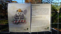 Wer den Zoologischen Garten Berlin vom Elefantentor aus betritt (Budapester Strae), trifft nach wenigen Metern auf befestigte Baustraen und Absperrzune. Die kleinen Behinderungen werden dem Besucher mit Hilfe von zahlreichen Hinweistafeln erlutert. Der Zoologische Garten Berlin hat die Zusage von Chinesischen Partnern im Sommer zwei Panda Bren zu erhalten. Dafr entsteht zur Zeit eine grozgige Unterkunft mit groer Freianlage. Es ist ein Bautagebuch eingerichtet worden: http://www.zoo-berlin.de/de/aktuelles/panda-blog/pressemitteilungen/plaene-zum-reich-der-pandas. Foto:06.11.2016; Zoologischer Garten Berlin 