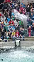 Ein Delfin w�hrend einer Vorf�hrung im Zoo Duisburg. (Juni 2013)