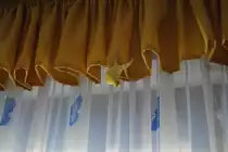 Kanararienvogel Merlin, h�ngt am einer Cardine. Aufnahme von 31.07.2010